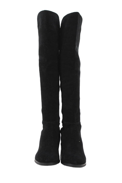 Sole Society Women's Suede Flat Pull-On Knee High Boots Black Size 6
