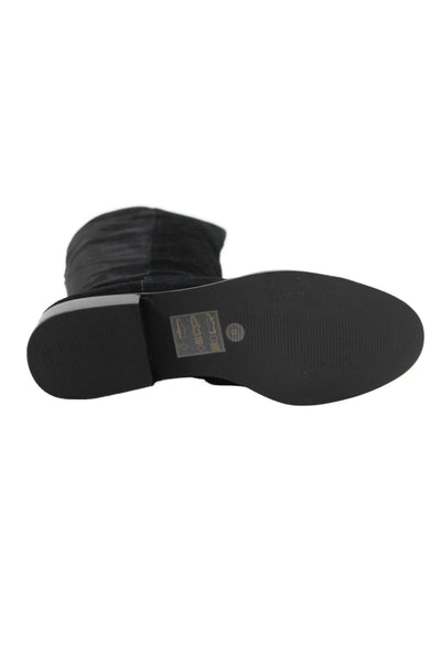 Sole Society Women's Suede Flat Pull-On Knee High Boots Black Size 6