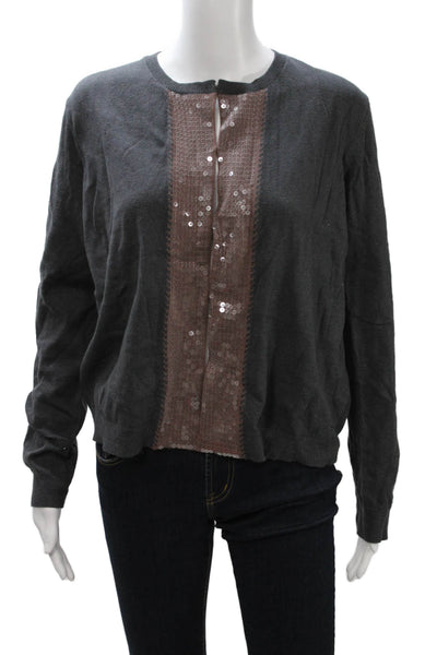 Nic + Zoe Womens Pullover Crew Neck Dark Gray Button Long Sleeve Size XL