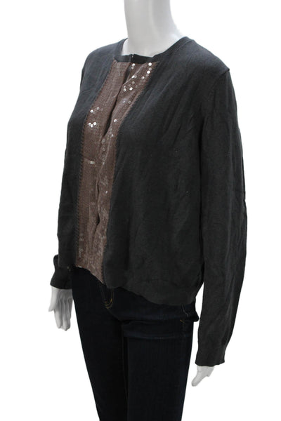 Nic + Zoe Womens Pullover Crew Neck Dark Gray Button Long Sleeve Size XL
