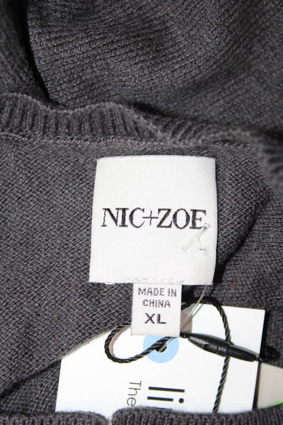 Nic + Zoe Womens Pullover Crew Neck Dark Gray Button Long Sleeve Size XL