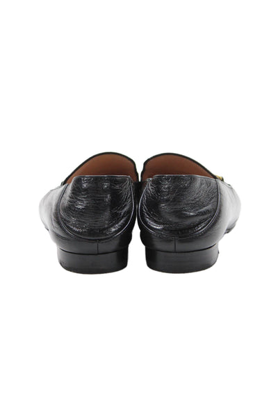 Bally Womens Slip On Round Toe Logo Chain Bit Loafers Black Leather Size 35.5
