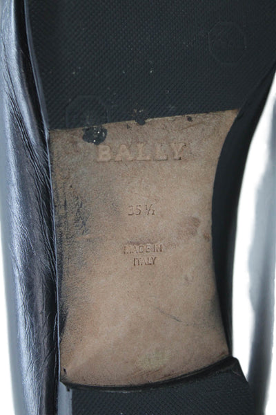 Bally Womens Slip On Round Toe Logo Chain Bit Loafers Black Leather Size 35.5