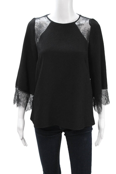 Sandro Womens Blouse Black 3/4 Sleeve Round Neck Polyester Designer Size 2