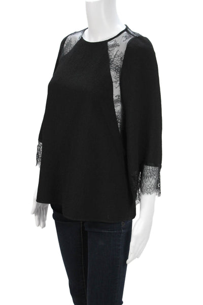 Sandro Womens Blouse Black 3/4 Sleeve Round Neck Polyester Designer Size 2