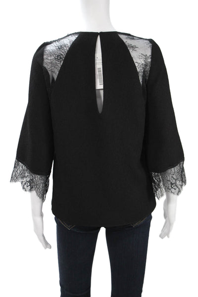 Sandro Womens Blouse Black 3/4 Sleeve Round Neck Polyester Designer Size 2