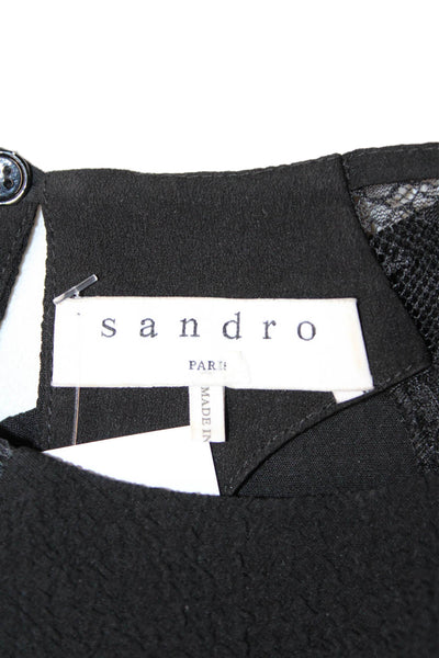 Sandro Womens Blouse Black 3/4 Sleeve Round Neck Polyester Designer Size 2