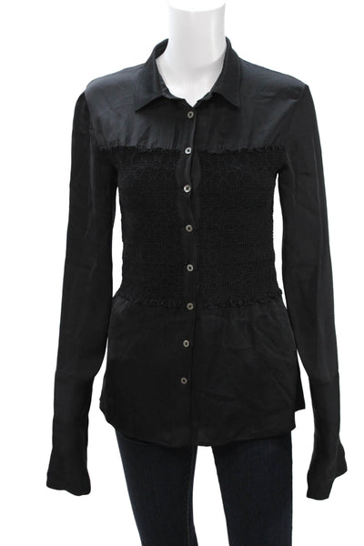 Opening Ceremony Womens Black Silk Lycra Collared Button-Up Long Sleeve Size 2
