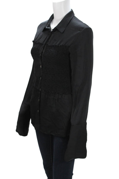 Opening Ceremony Womens Black Silk Lycra Collared Button-Up Long Sleeve Size 2