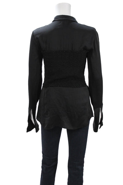 Opening Ceremony Womens Black Silk Lycra Collared Button-Up Long Sleeve Size 2