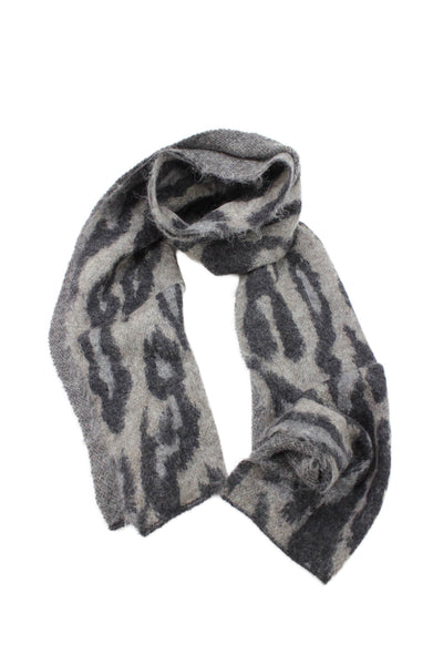 By Malene Birger Womens Animal Printed Knit Scarf Gray Black 84"x16"