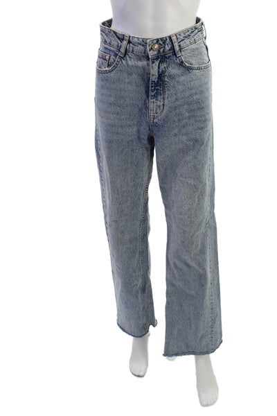 Zara Womens Straight Wide Leg Jeans Light Blue High Rise Cotton Blend Size 4