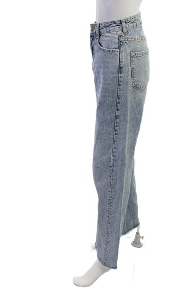 Zara Womens Straight Wide Leg Jeans Light Blue High Rise Cotton Blend Size 4