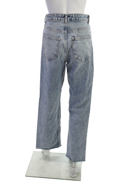 Zara Womens Straight Wide Leg Jeans Light Blue High Rise Cotton Blend Size 4