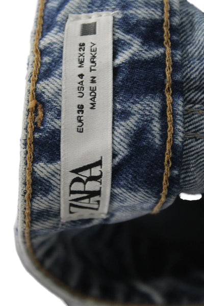 Zara Womens Straight Wide Leg Jeans Light Blue High Rise Cotton Blend Size 4