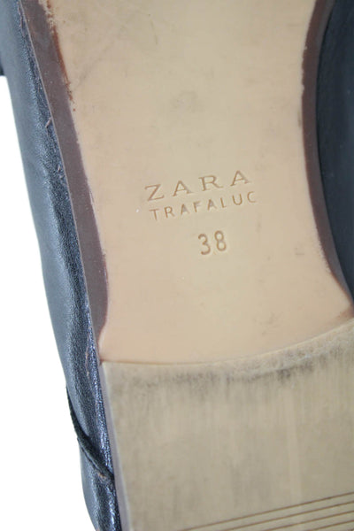 Zara Trafaluc Womens Leather Slide On Mule Flats Black Size 38 8