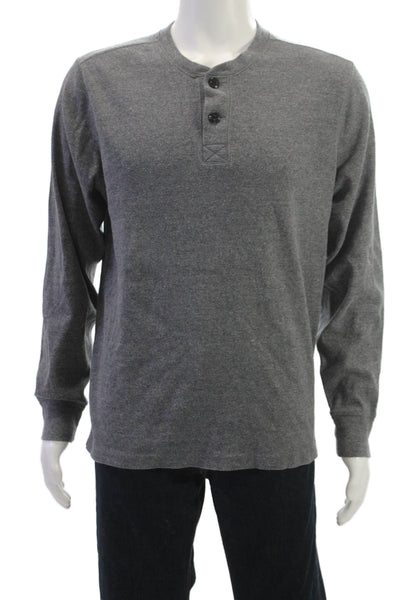 J Crew Men Gray Cotton Crewneck T Shirt Long Sleeve Solid Size L