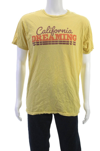 Retro Brand Mens Yellow Graphic Beach T-Shirt 100% Cotton Crew Neck Size L
