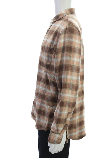 Cotton On Mens Button Front Long Sleeve Collared Plaid Shirt Brown Size Large