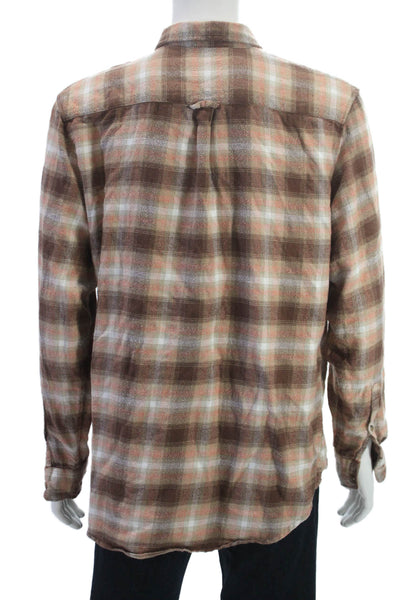 Cotton On Mens Button Front Long Sleeve Collared Plaid Shirt Brown Size Large