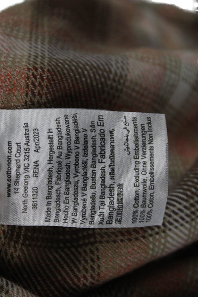 Cotton On Mens Button Front Long Sleeve Collared Plaid Shirt Brown Size Large