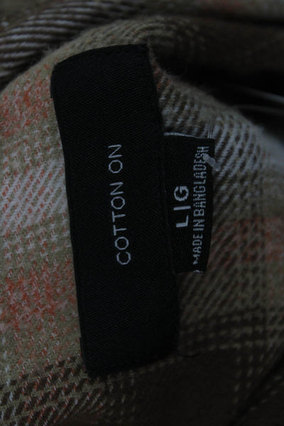 Cotton On Mens Button Front Long Sleeve Collared Plaid Shirt Brown Size Large