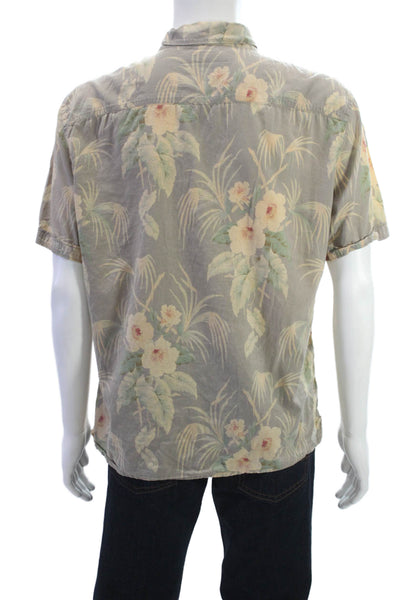 Allsaints Mens Button Front Short Sleeve Collared Floral Shirt Brown Green XL