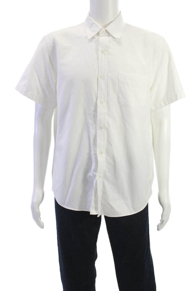 J Crew Mens Button Front Short Sleeve Collared Pocket Shirt White Size Large
