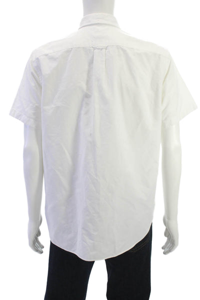 J Crew Mens Button Front Short Sleeve Collared Pocket Shirt White Size Large
