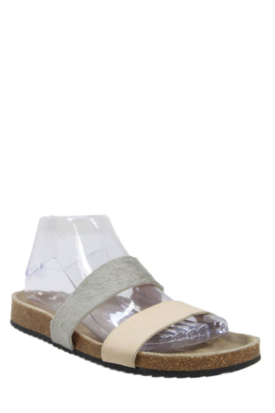 Loeffler Randall Womens Double Strap Slide On Sandals Beige Grey Size 8