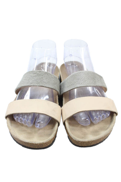Loeffler Randall Womens Double Strap Slide On Sandals Beige Grey Size 8