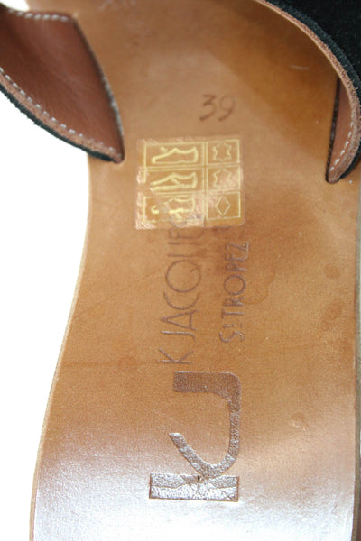 Kjaques St. Tropez Womens Suede Cork Platform Wedge Sandals Black Size 39 9
