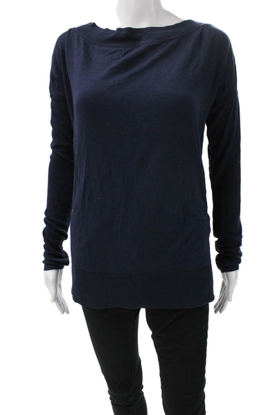 Athleta Women V-Neck Long Sleeve Modal Blend Basic Top Dark Blue Size XS