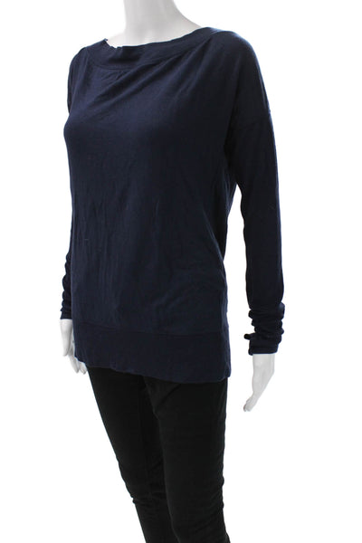 Athleta Women V-Neck Long Sleeve Modal Blend Basic Top Dark Blue Size XS