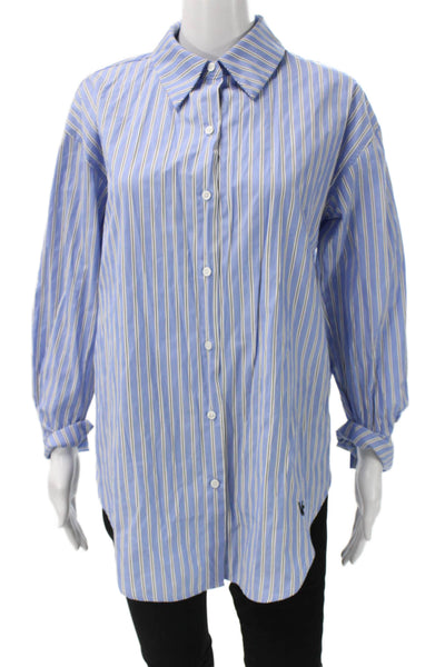 Vici Womens Collared Striped Button-Up Top Blue Long Sleeve Size XS