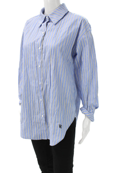 Vici Womens Collared Striped Button-Up Top Blue Long Sleeve Size XS