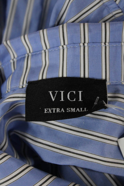Vici Womens Collared Striped Button-Up Top Blue Long Sleeve Size XS