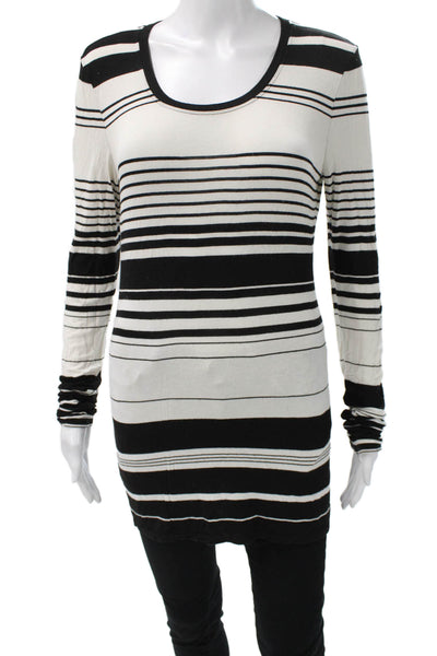 BCBGMAXAZRIA Women Striped Tunic Black Long Sleeve Round Neck Size S