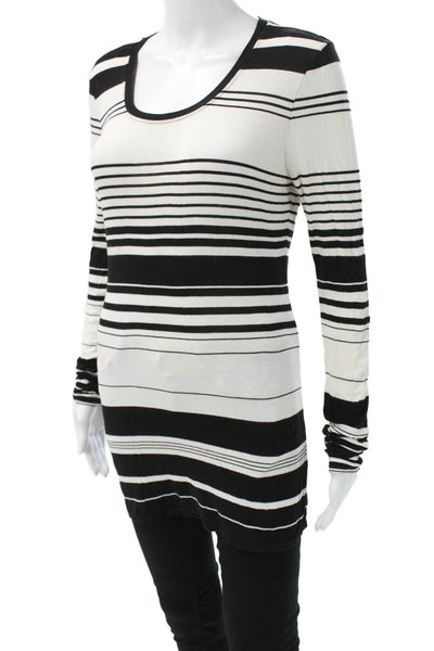 BCBGMAXAZRIA Women Striped Tunic Black Long Sleeve Round Neck Size S
