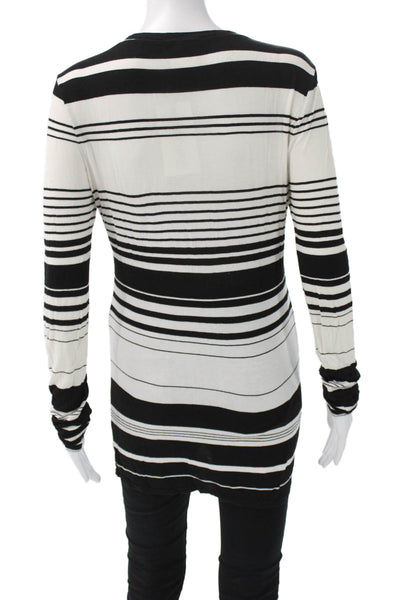 BCBGMAXAZRIA Women Striped Tunic Black Long Sleeve Round Neck Size S