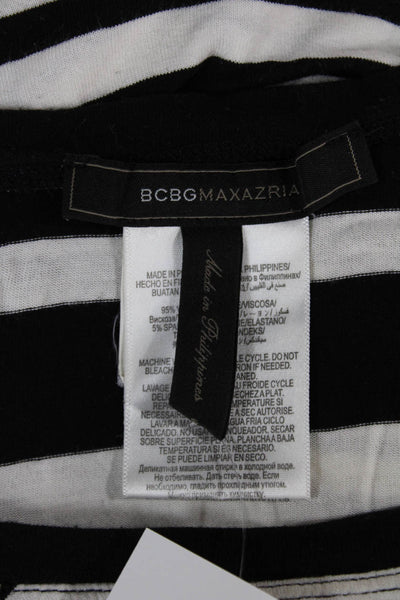 BCBGMAXAZRIA Women Striped Tunic Black Long Sleeve Round Neck Size S