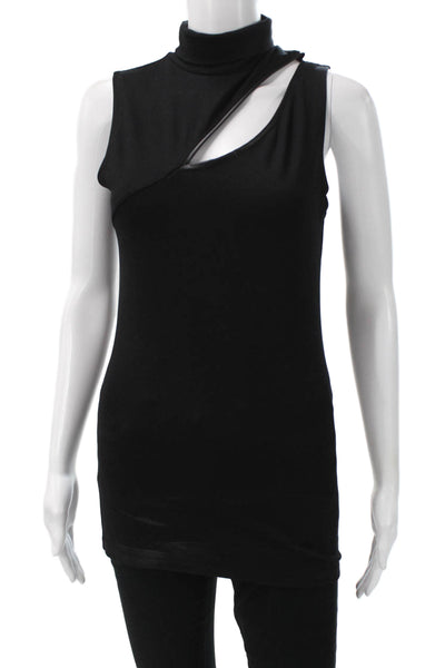 Marcella Women Sleeveless Tunic Tank Black Mock Neck Viscose Size S