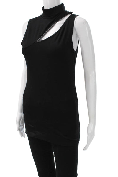 Marcella Women Sleeveless Tunic Tank Black Mock Neck Viscose Size S