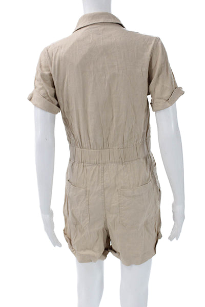 Gianni Bini Womens Jumpsuit Beige Collared Short Sleeve Linen Blend Size S