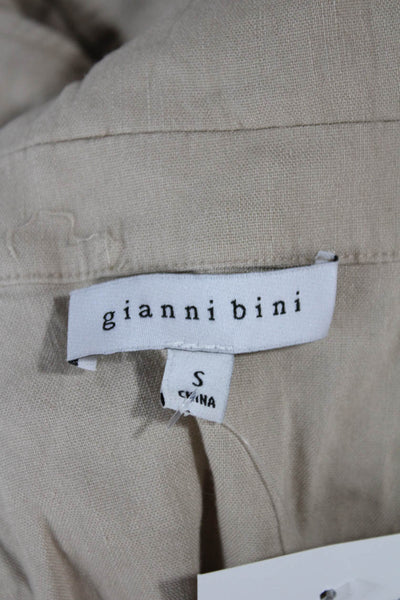 Gianni Bini Womens Jumpsuit Beige Collared Short Sleeve Linen Blend Size S