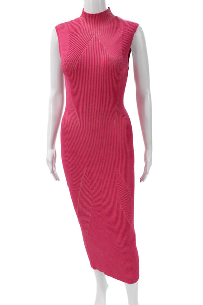 Acler Womens Bodycon Sweater Dress Pink Mock Neck Sleeveless Designer Size 2