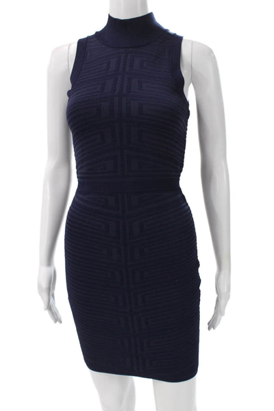 Parker Women Bodycon Dress Dark Blue Geometric Mockneck Short Size XS