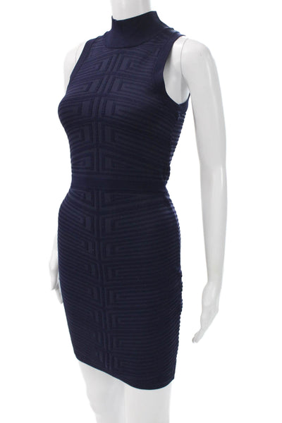 Parker Women Bodycon Dress Dark Blue Geometric Mockneck Short Size XS