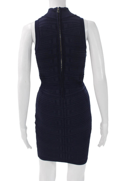 Parker Women Bodycon Dress Dark Blue Geometric Mockneck Short Size XS