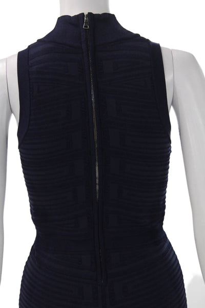 Parker Women Bodycon Dress Dark Blue Geometric Mockneck Short Size XS